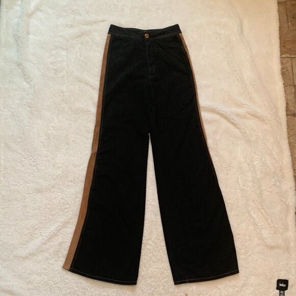 VTG 1970s Roncelli 2-Tone Black Tan Bell Bottom 2 Piece Disco Suit Sz 7/8 XS - Picture 4 of 15